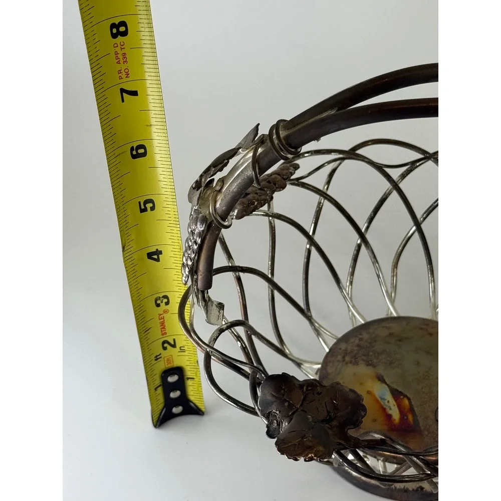 Godinger Silver‎ Art Co Wire Fruit Basket Silver Grape Leaf Motif Vintage Decor